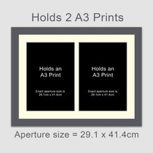 Load image into Gallery viewer, Picture Frame to hold 2 A3 prints or photos in a Grey Wood Frame - Multi Photo Frames