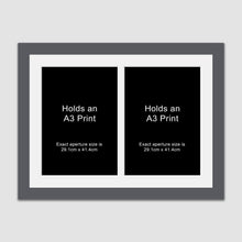 Load image into Gallery viewer, Picture Frame to hold 2 A3 prints or photos in a Grey Wood Frame - Multi Photo Frames