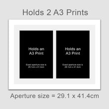 Load image into Gallery viewer, Picture Frame to hold 2 A3 prints or photos in a White Wooden Frame - Multi Photo Frames
