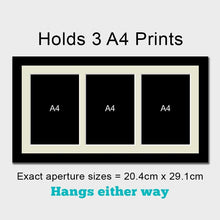 Load image into Gallery viewer, Picture Frame to hold 3 A4 certificates/photos in a Black Wooden Frame - Multi Photo Frames
