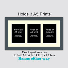 Load image into Gallery viewer, Picture Frame to hold 3 A5 prints or photos in a Grey Wood Frame - Multi Photo Frames