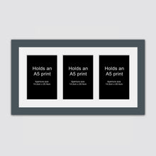 Load image into Gallery viewer, Picture Frame to hold 3 A5 prints or photos in a Grey Wood Frame - Multi Photo Frames