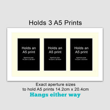 Load image into Gallery viewer, Picture Frame to hold 3 A5 prints or photos in a White Wood Frame - Multi Photo Frames