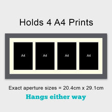 Load image into Gallery viewer, Picture Frame to hold 4 A4 photos/certificates in a Grey Wood Frame - Multi Photo Frames
