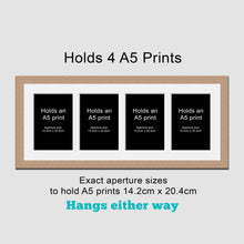 Load image into Gallery viewer, Picture Frame to hold 4 A5 prints or photos in a Oak Veneer Wood Frame - Multi Photo Frames