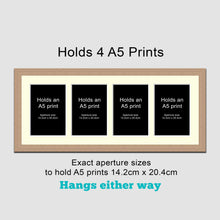Load image into Gallery viewer, Picture Frame to hold 4 A5 prints or photos in a Oak Veneer Wood Frame - Multi Photo Frames