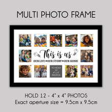 Load image into Gallery viewer, Multi Photo Picture Frame Holds 12 4&quot; x 4&quot; Photos in a Black Frame | This is Us, Our Life, Our Story, Our Home - Multi Photo Frames
