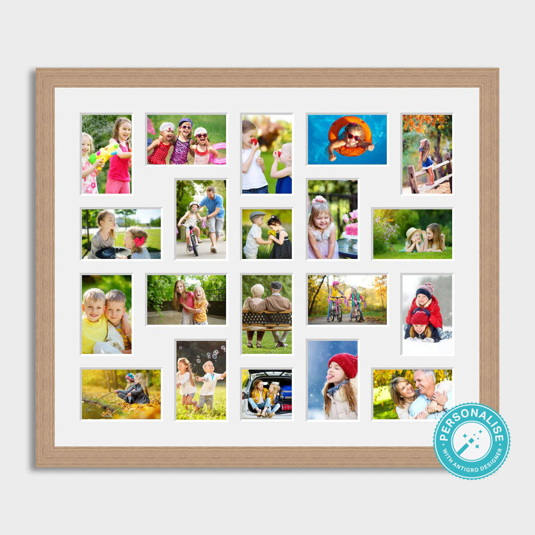 Photo Collage Printed and Framed for 20 Photos - Oak Veneer Frame