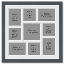 Load image into Gallery viewer, Large Multi Aperture Photo Frame Holds 9 Photos | Grey Frame
