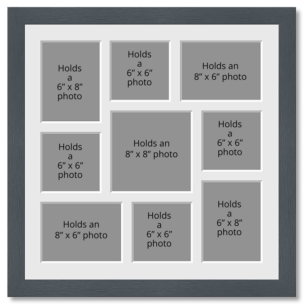 Large Multi Aperture Photo Frame Holds 9 Photos | Grey Frame
