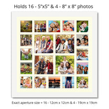 Load image into Gallery viewer, Extra Large Multi Photo Picture Frame Holds 16 5&quot;x5&quot; and 4 8&quot;x8&quot; photos in a White Frame - Multi Photo Frames
