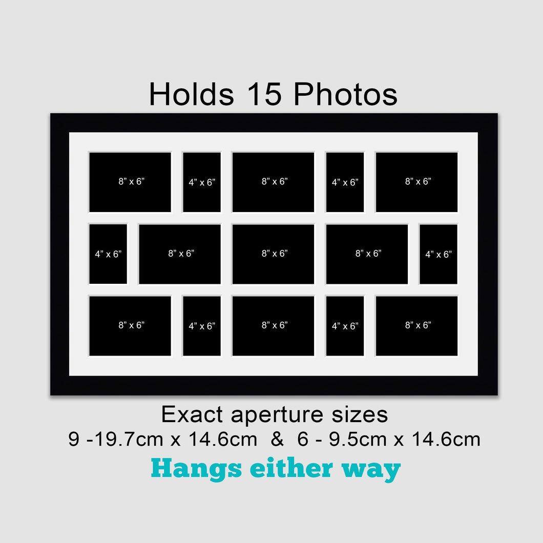 Extra Large Multi Photo Picture Frame to hold 15 photos in a Black Frame - Multi Photo Frames