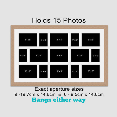 Extra Large Multi Photo Picture Frame to Hold 15 photos in an Oak Veneer Frame - Multi Photo Frames