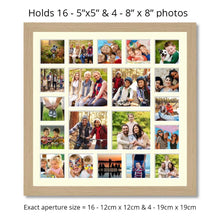 Load image into Gallery viewer, Extra Large Multi Photo Picture Frame to hold 16 5&quot;x5&quot; and 4 8&quot;x8&quot; photos in an oak veneer frame - Multi Photo Frames
