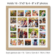 Load image into Gallery viewer, Extra Large Multi Photo Picture Frame to hold 16 5&quot;x5&quot; and 4 8&quot;x8&quot; photos in an oak veneer frame - Multi Photo Frames

