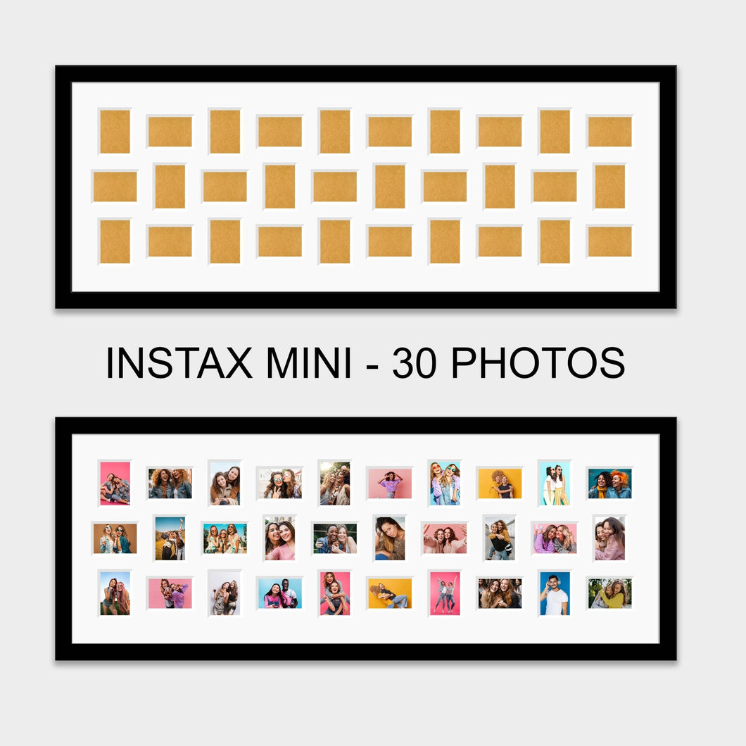 Instax Mini Photo Frame for 30 Photos - Black Frame - White Mount - Multi Photo Frames