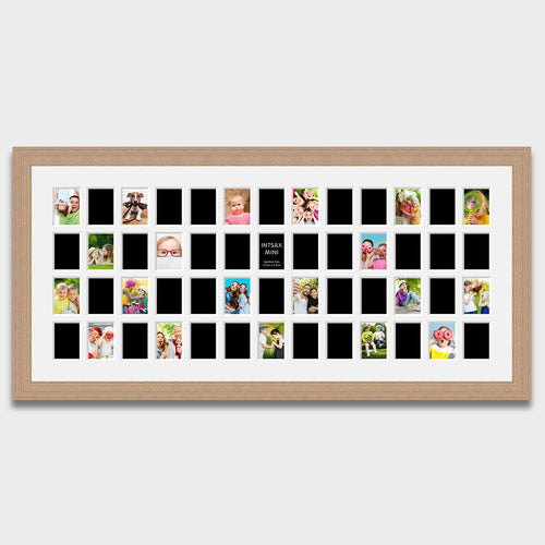 Instax Multi Photo Frame - 52 Apertures For Instax Mini Photos in an Oak Veneer Frame - Multi Photo Frames