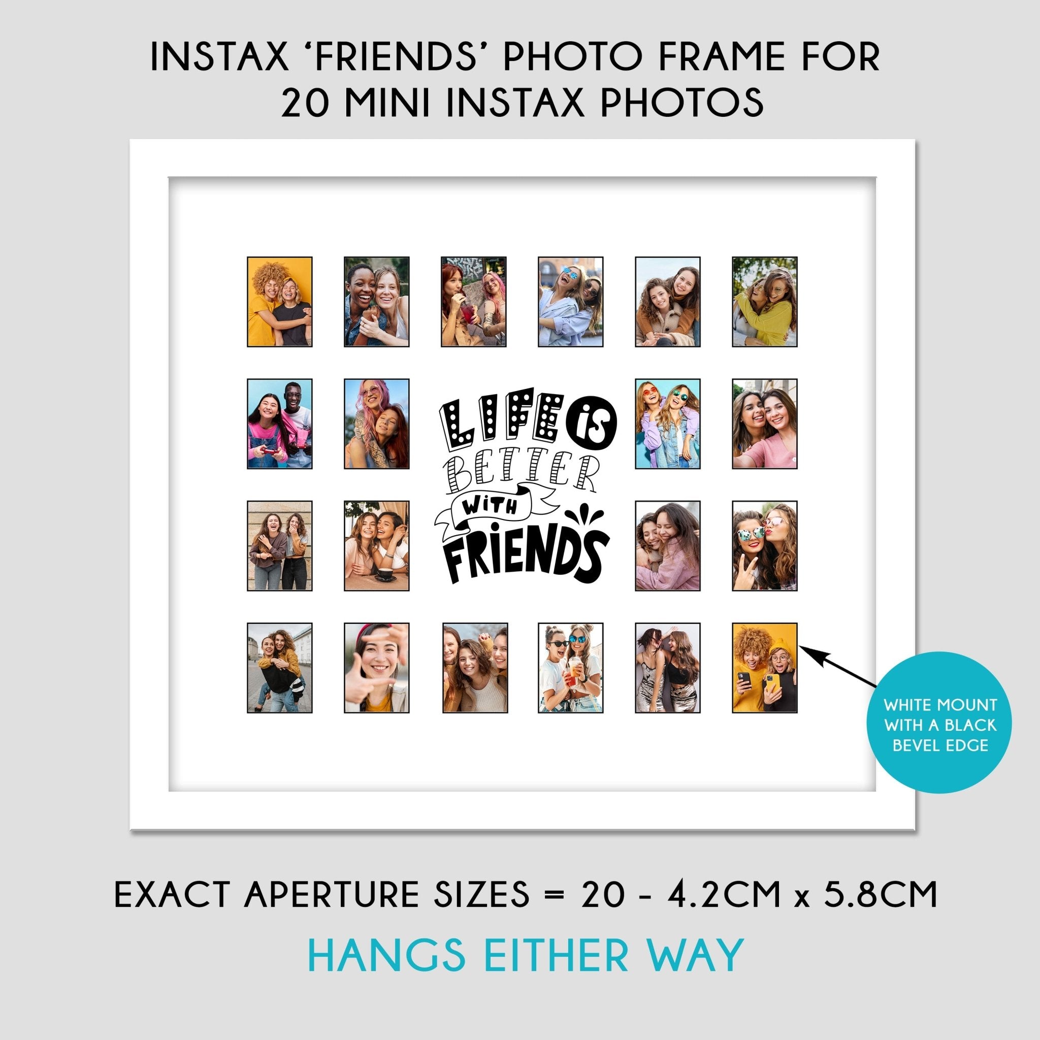 Instax Photo Frame for 20 Photos - White Frame - White Mount with a Bl ...