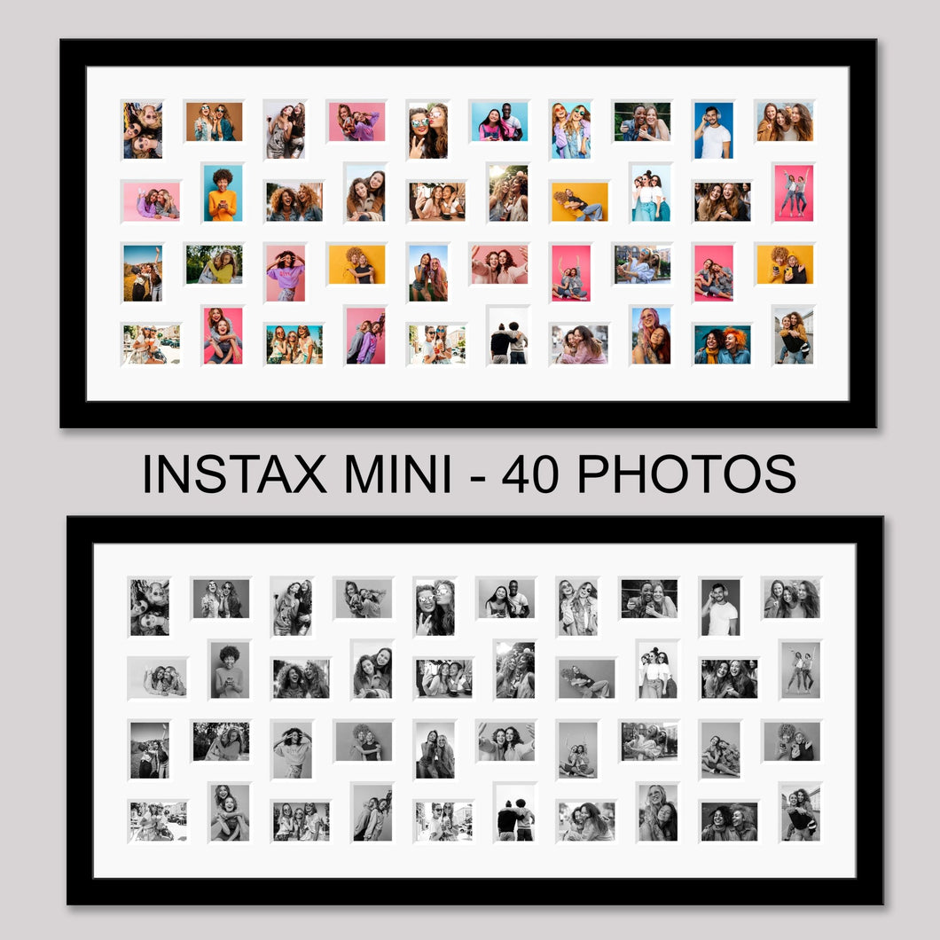 Instax Photo Frame for 40 Mini Instax Photos - Black Frame -White Mount - Multi Photo Frames