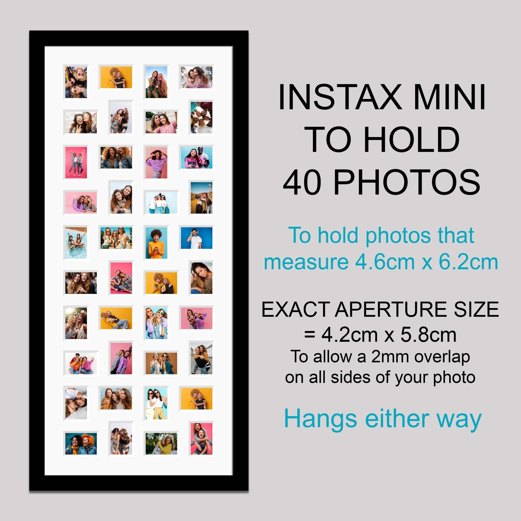 Instax Photo Frame for 40 Mini Instax Photos in a Black Frame - White ...