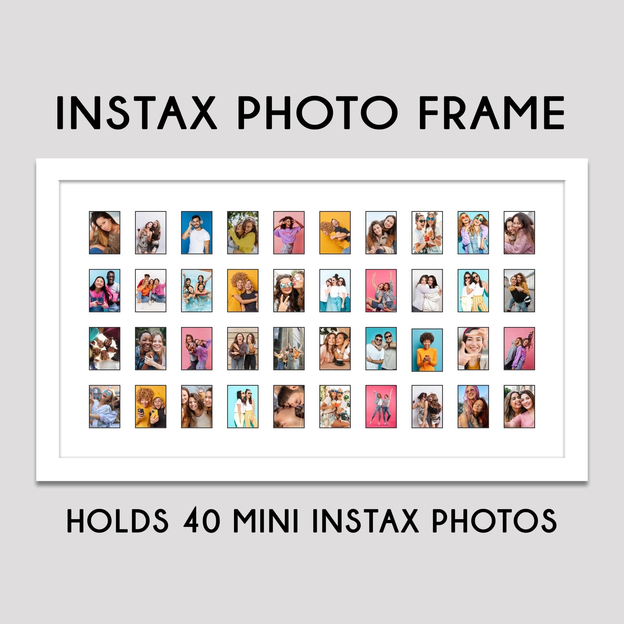 Instax Photo Frame for 40 Mini Instax Photos - White Frame - White Mou ...
