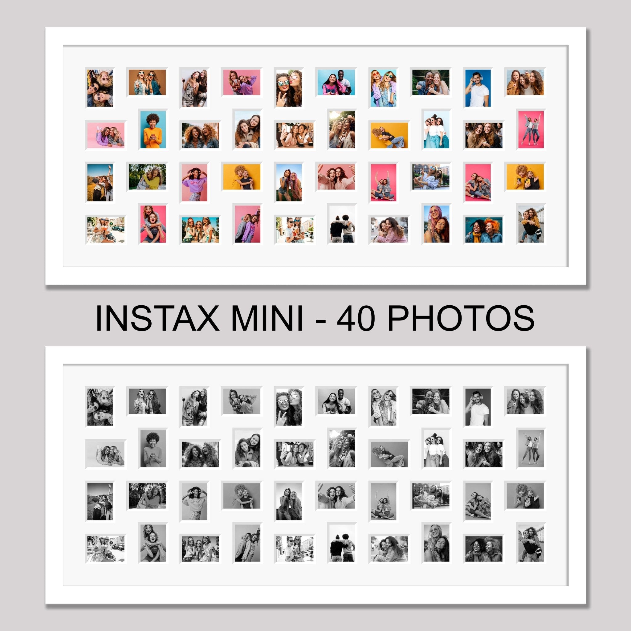 Instax Photo Frame for 40 Mini Instax Photos - White Frame - White Mou ...