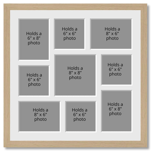 Large Multi Aperture Photo Frame Holds 9 Photos | Oak Veneer Frame - Multi Photo Frames