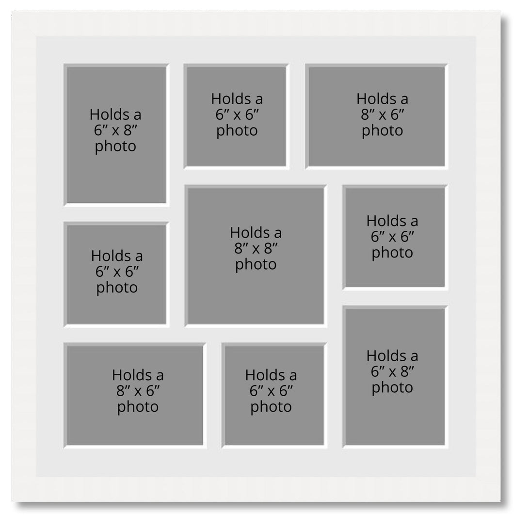 Large Multi Aperture Photo Frame Holds 9 Photos | White Frame - Multi Photo Frames