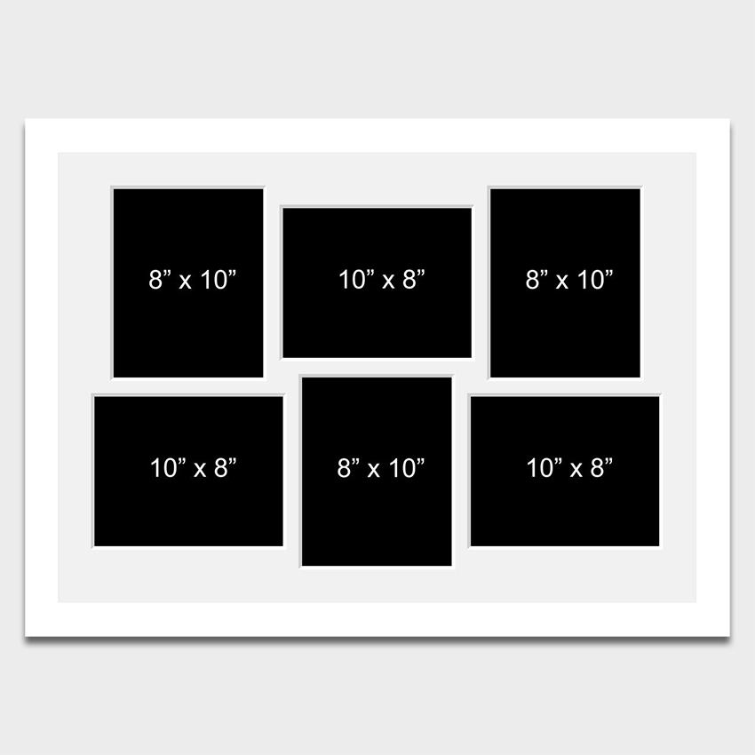 Large Multi Photo Picture Frame 6 Apertures for 8x10 Photos in a 33mm White Wood Frame - Multi Photo Frames
