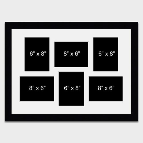 Large Multi Photo Picture Frame 6 Apertures for 8x6 photos in a 33mm Black Frame - Multi Photo Frames