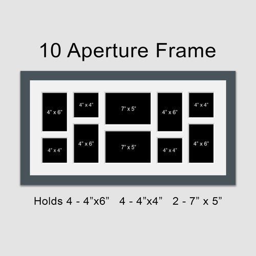 Large Multi Photo Picture Frame Holds 10 photos in a Dark Grey Wooden Frame - Multi Photo Frames