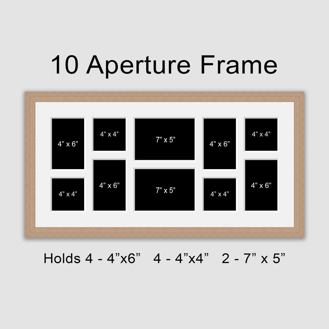 Large Multi Photo Picture Frame Holds 10 photos in an Oak Veneer Wooden Frame - Multi Photo Frames