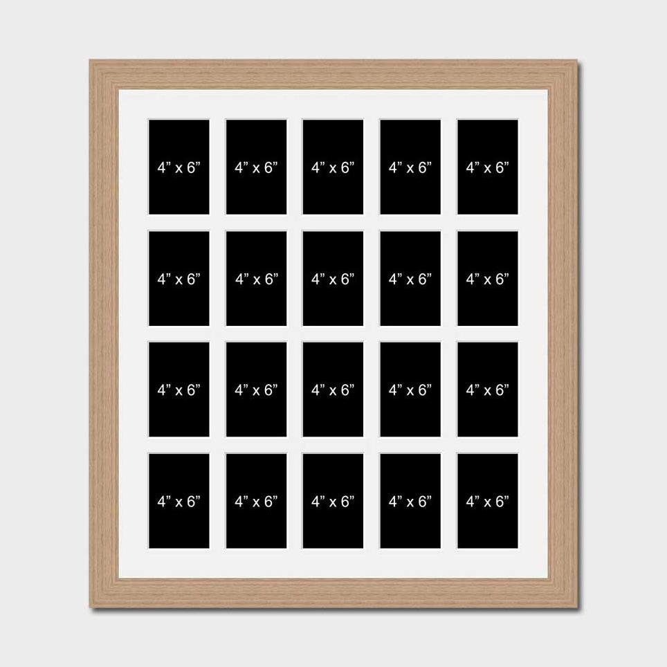 Large Multi Photo Picture Frame Holds 20 4x6 Photos in a 30mm Oak Veneer Frame - Multi Photo Frames