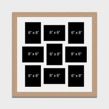 Load image into Gallery viewer, Large Multi Photo Picture Frame Holds 9 8&quot;x6&quot; Photos in a 30mm Oak Veneer Frame - Multi Photo Frames

