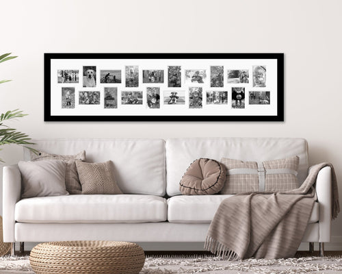 Large Panoramic Multi Photo Picture Frame - Holds 20 photos in a Black Frame - Multi Photo Frames