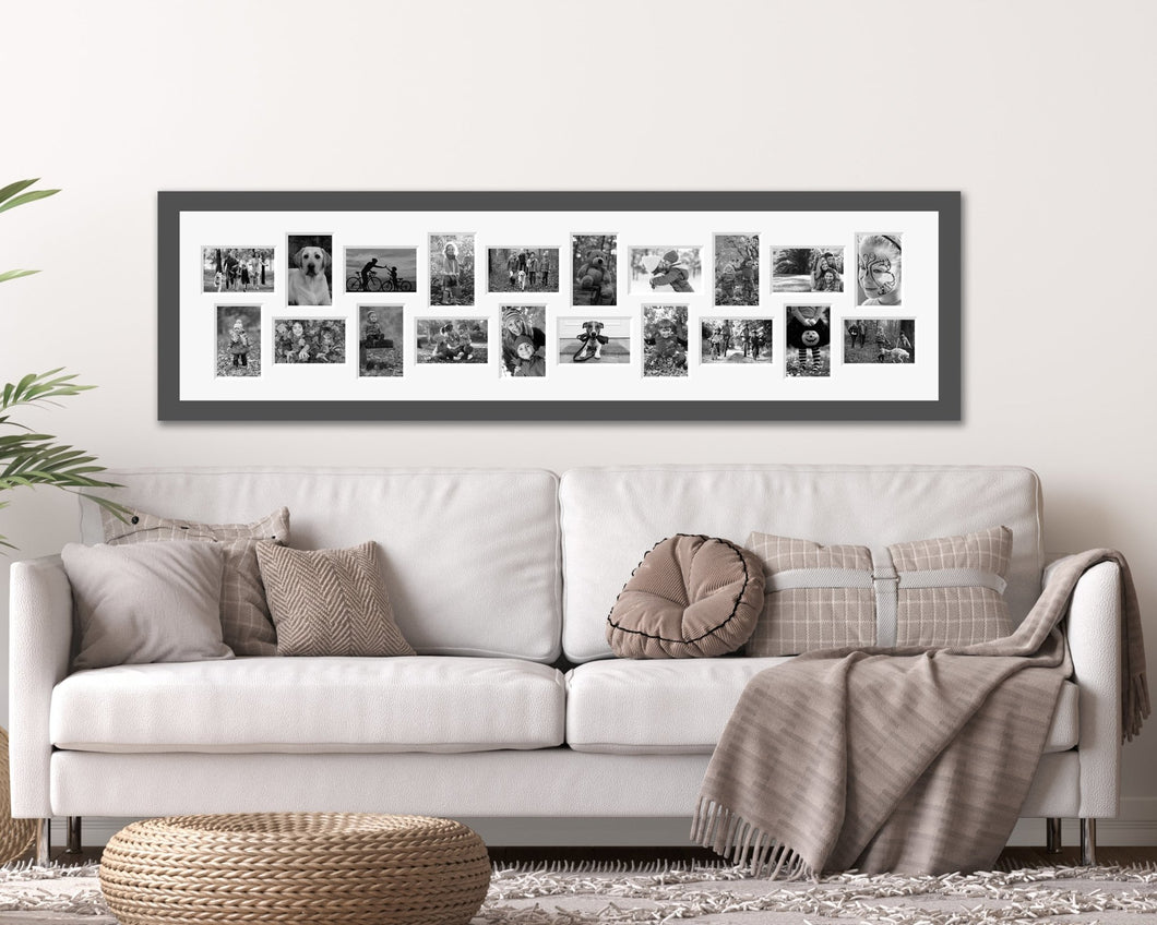 Large Panoramic Multi Photo Picture Frame - Holds 20 photos in a Grey Frame - Multi Photo Frames
