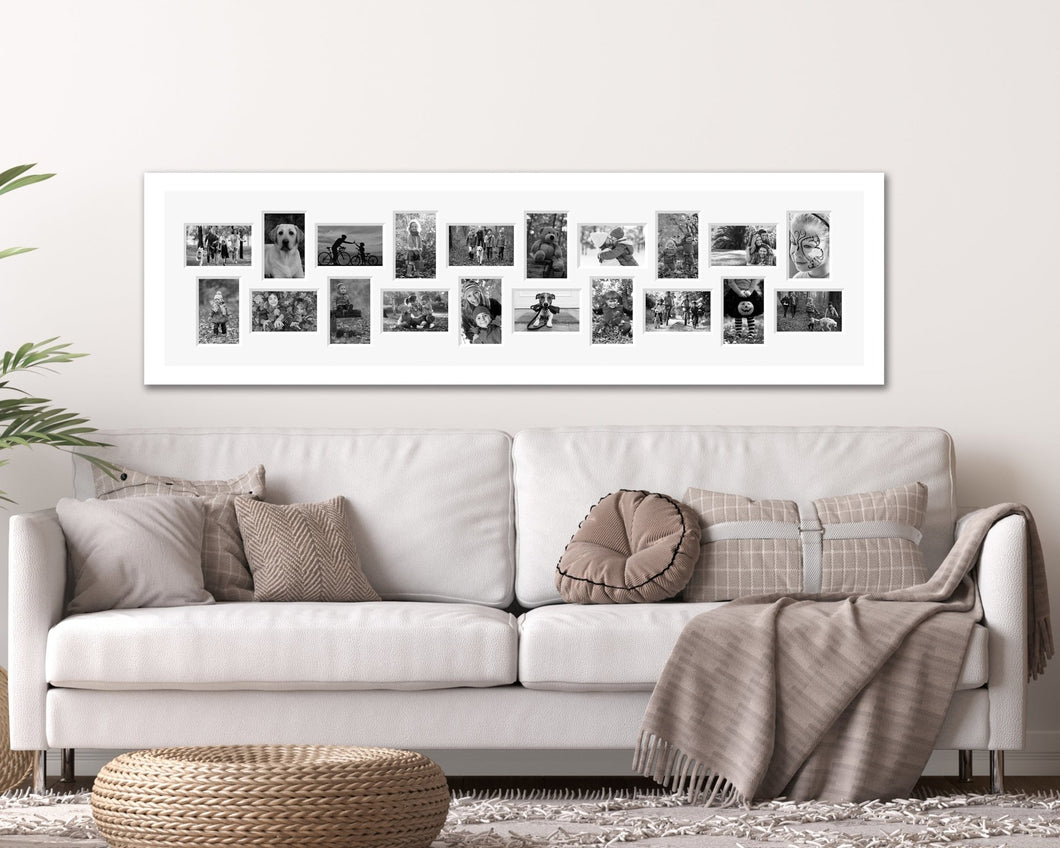 Large Panoramic Multi Photo Picture Frame - Holds 20 photos in a White Frame - Multi Photo Frames