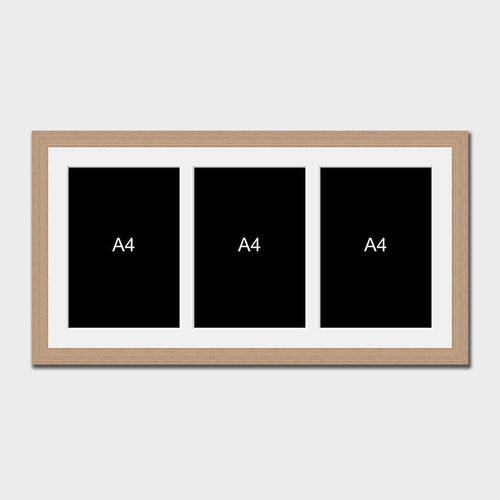 Mulit-Photo Frame to hold 3 A4 photos/certificates in an Oak Veneer Frame - Multi Photo Frames