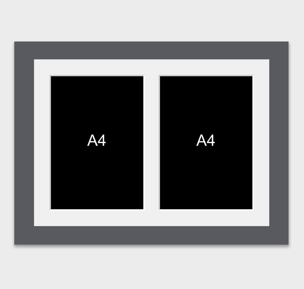 Multi-Photo Frame to hold 2 A4 Certificates/Photos in a Grey Wooden Frame - Multi Photo Frames