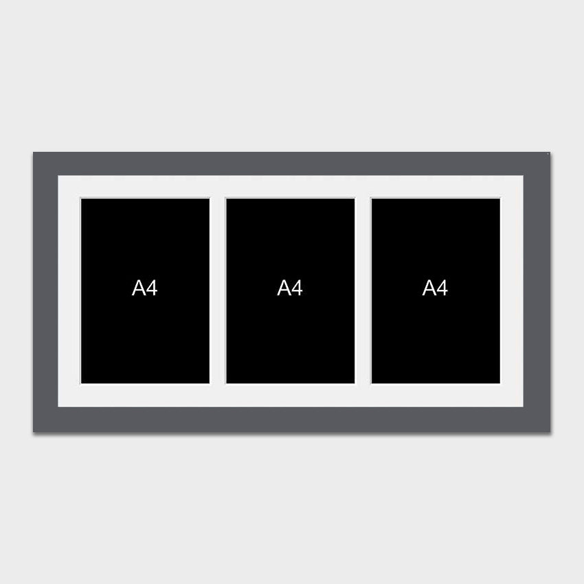 Multi-Photo Frame to hold 3 A4 certificates/photos in a Grey Wooden Frame - Multi Photo Frames