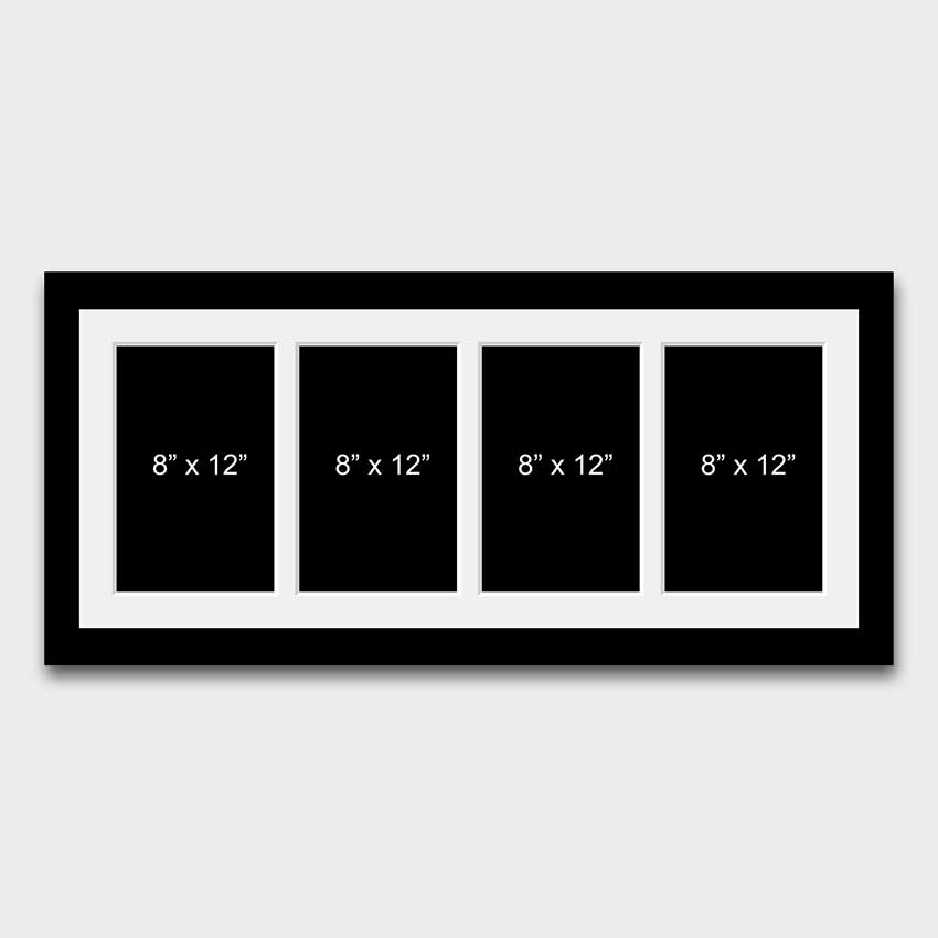Multi Photo Frame to hold 4 8x12 Photos in a Black Wood Frame - Multi Photo Frames