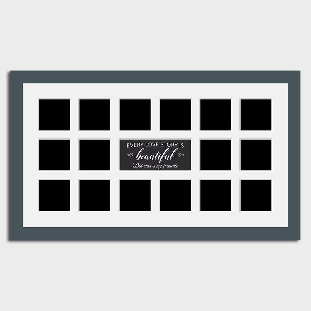 Multi Photo Love Story Frame Holds 16 4x4 Size Photos in a 40mm Dark Grey Frame - Multi Photo Frames