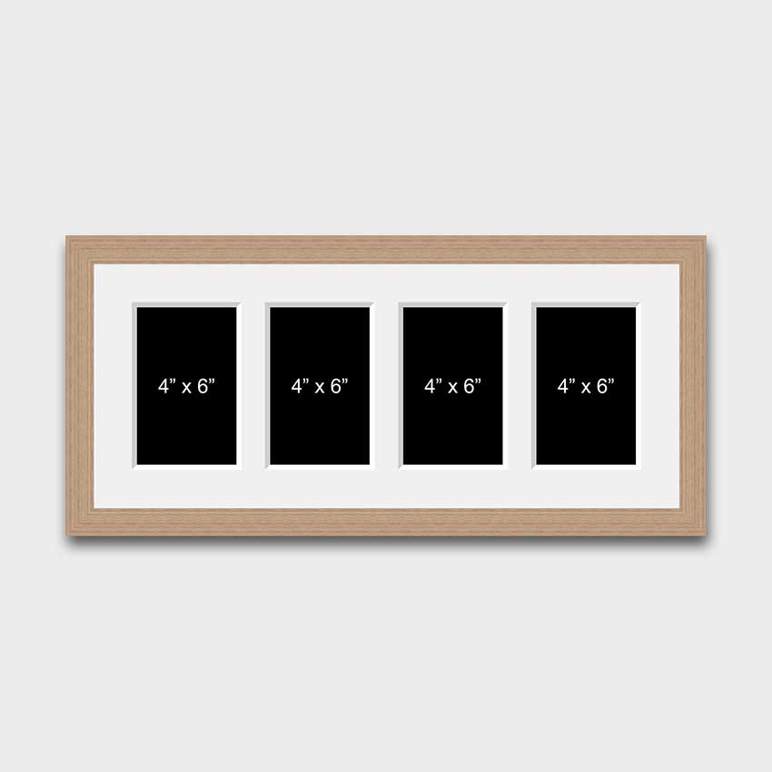 Multi Photo Picture Frame | 4 Apertures 6x4 Photos in a 20mm Oak Veneer Frame - Multi Photo Frames
