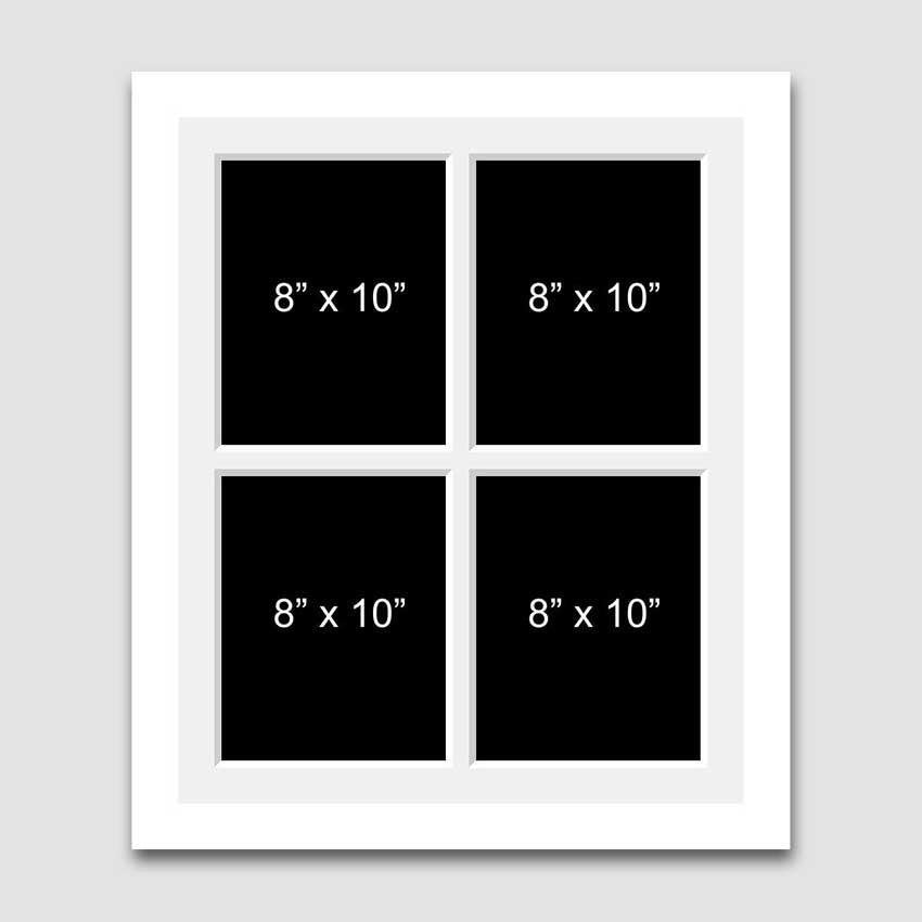 Multi Photo Picture Frame 4 Apertures to Hold 8x10 photos in a 22mm White Wood Frame - Multi Photo Frames