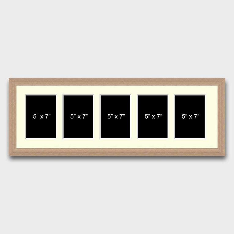 Multi Photo Picture Frame 5 Apertures to Hold 7x5 Photos in a 20mm Oak Veneer Frame - Multi Photo Frames