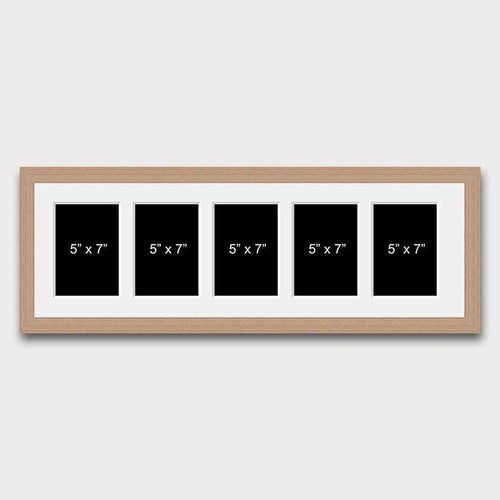 Multi Photo Picture Frame 5 Apertures to Hold 7x5 Photos in a 20mm Oak Veneer Frame - Multi Photo Frames