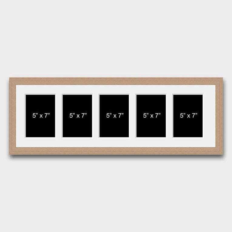 Multi Photo Picture Frame 5 Apertures to Hold 7x5 Photos in a 20mm Oak Veneer Frame - Multi Photo Frames
