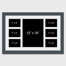 Load image into Gallery viewer, Multi Photo Picture Frame Holds 6 7x5 + 1 12x16 Photo in a 40mm Dark Grey Frame - Multi Photo Frames
