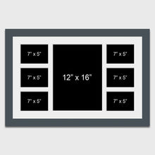 Load image into Gallery viewer, Multi Photo Picture Frame Holds 6 7x5 + 1 12x16 Photo in a 40mm Dark Grey Frame - Multi Photo Frames
