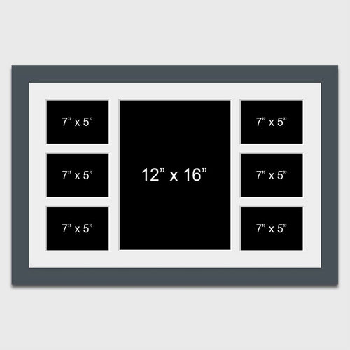 Multi Photo Picture Frame Holds 6 7x5 + 1 12x16 Photo in a 40mm Dark Grey Frame - Multi Photo Frames